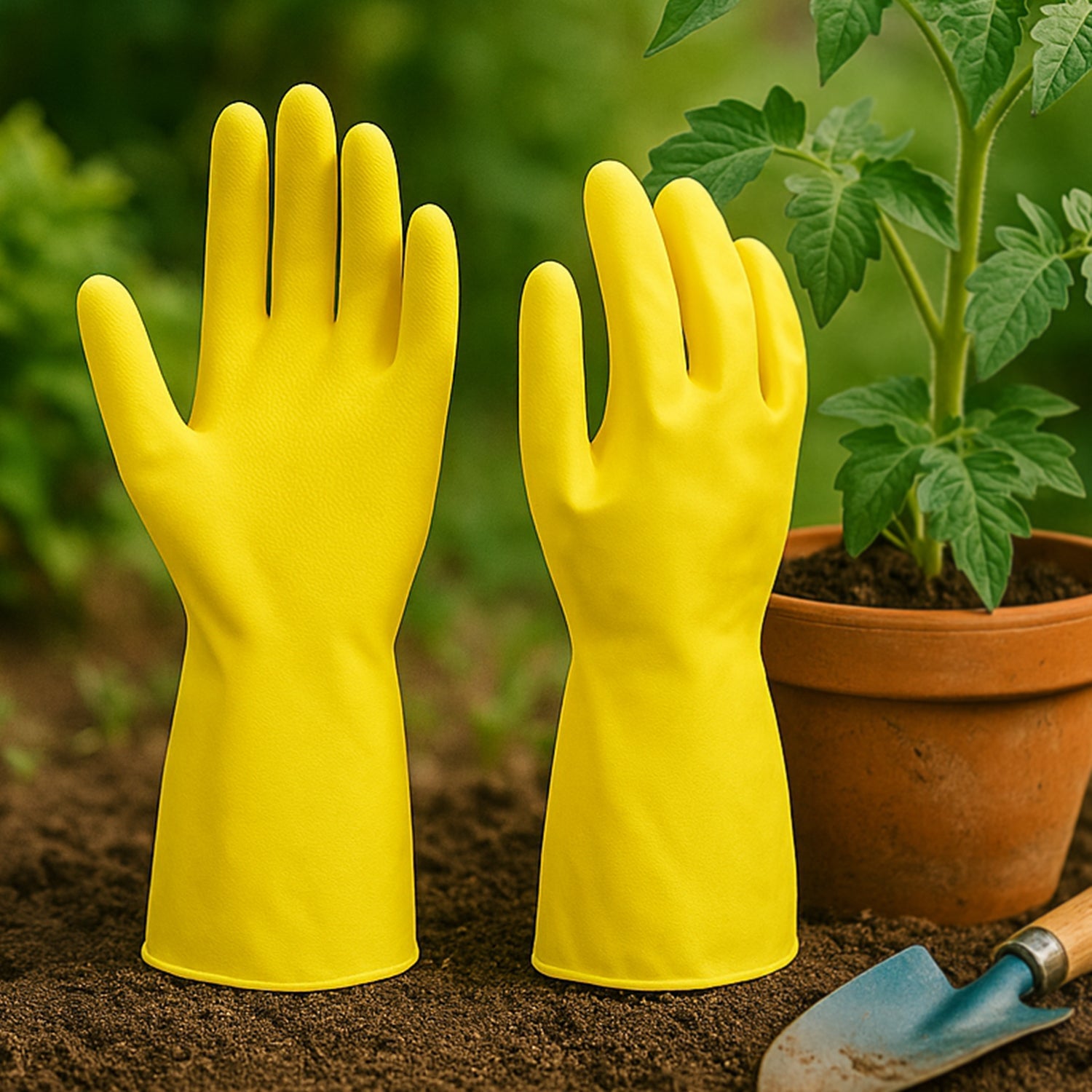 2 pair med yellow gloves For Types Of Purposes Like Washing Utensils, Gardening And Cleaning Toilet Etc. 2 pair med yellow gloves For Types Of Purposes Like Washing Utensils, Gardening And Cleaning Toilet Etc.